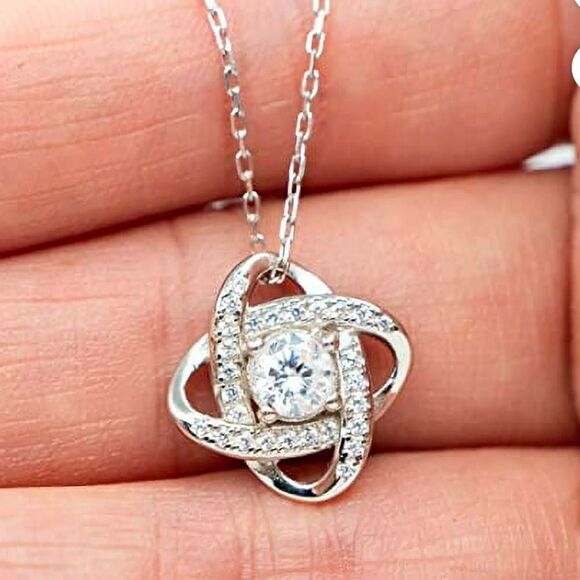 14K White Gold Plated Cubic Zirconia Retirement, Christmas Love Knot Gift - Picture 2 of 5